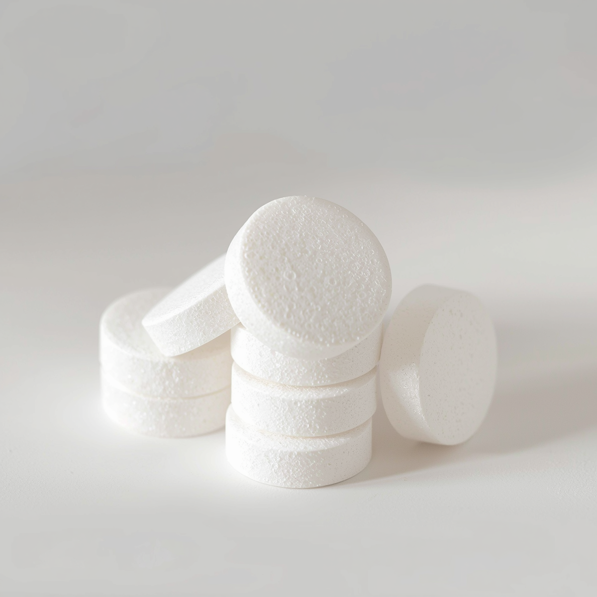 A stack of white round effervescent tablets, illustrating the Nutranautix zero sugar hydration delivery format.